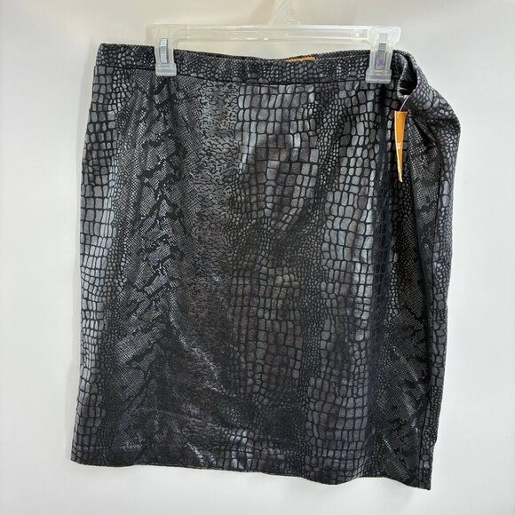Ellen Tracy Womens Size L Black Metallic Snakeskin Pencil Skirt Stretch Pull On - Picture 1 of 6